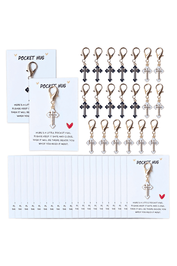 20Pcs Christian Cross Keychains, Religious Faith Keychains with Black &White Enamel Pendant, Inspirational Bible Verse Paper Card, Party Favors For Christmas, Easter, Pastor Christian Gifts