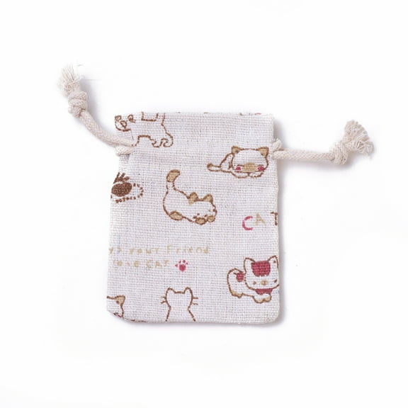 20pcs Burlap Kitten Packing Pouches Drawstring Bags Rectangle with Cartoon Cat Pattern Colorful 8.7~9x7~7.2cm