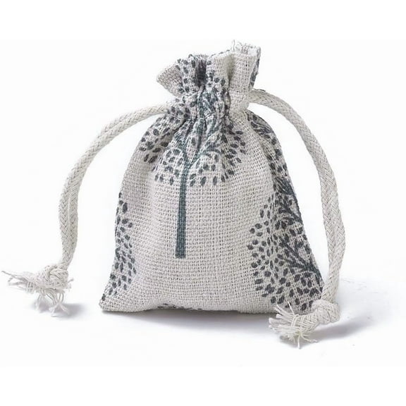 20pcs Burlap Packing Pouches Drawstring Bags Rectangle with Tree of Life Pattern Colorful 8.7-9x7-7.2cm