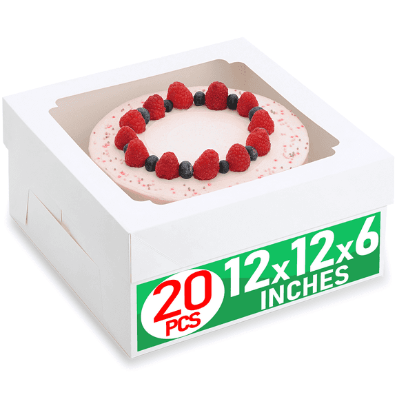 20pcs Cake Boxes, 12x12x6 Inches Cake Box with Window, White Bakery Boxes, Large Baking Boxes, Square Cardboard Cake Box for Cakes, Baked Goods, Cake Decorating Supplies for Gift Giving