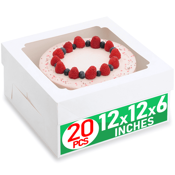20pcs Cake Boxes, 12x12x6 Inches Cake Box with Window, White Bakery Boxes, Large Baking Boxes, Square Cardboard Cake Box for Cakes, Baked Goods, Cake Decorating Supplies for Gift Giving