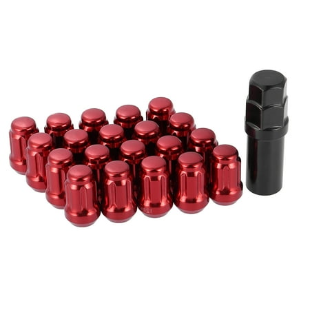 20pcs Car M12x1.5 Bulge Acorn Wheel Lug Nuts Cone Seat Tool with 1 Key Steel Universal Red
