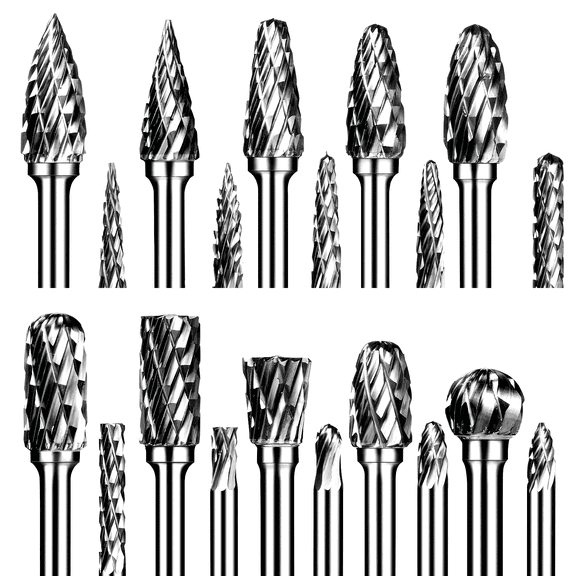 20pcs Carbide Burr Set Compatible With Rotary Tool 1/8" Shank, Cutting Carbide Burr Sets For Rotary Tool, Double Cut Rotary Burr Set For Metall Carving, Engraving, Drilling, Polishing
