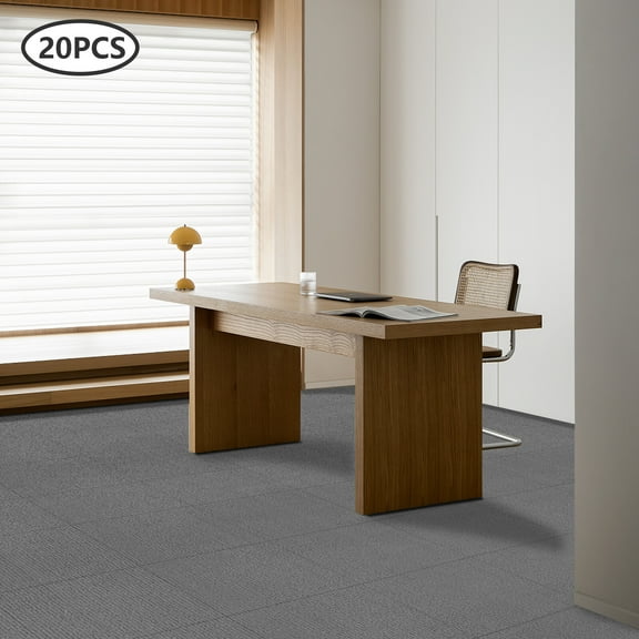 20pcs Carpet Tile Floor Squares 19.7"x 19.7"Light Grey Home Floor Mat Washable