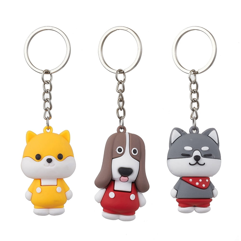 20pcs Cartoon Dog PVC Plastic Keychain with Iron Split Key Rings Mixed color 10.7~11.15cm DIY