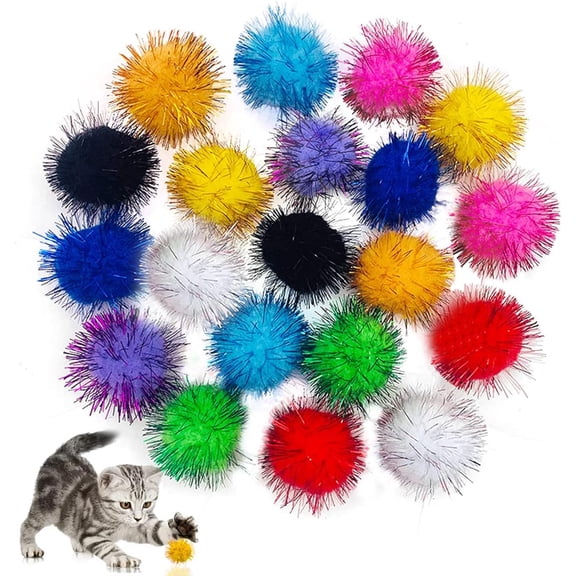 20pcs Cat Sparkle Ball for Indoor Cats 1.18 Inch Assorted Color Glitter Kittens Toy Balls Cat Chase Pom Pom Balls for Cats