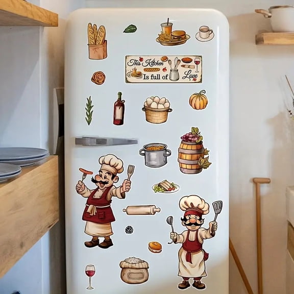 20pcs Chef Cooking Wall Stickers Self Removable PVC Decals Bread Wine for Kitchen Fridge