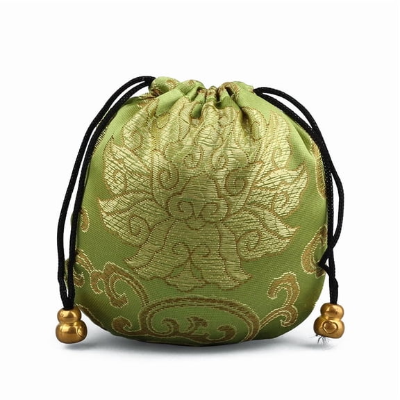 20pcs Chinese Style Stain Brocade Jewelry Packing Pouches Drawstring Gift Bags Auspicious Cloud Pattern Olive Drab 11x11cm