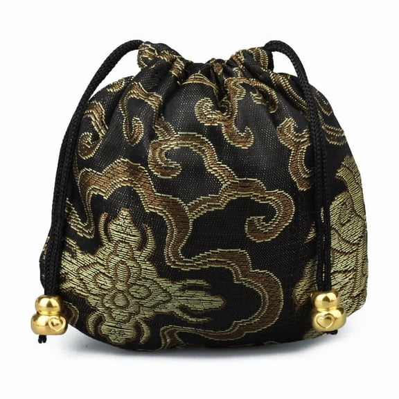 20pcs Chinese style Stain Brocade Jewelry Packing Pouches Drawstring Gift Bags Auspicious Cloud Pattern Black 11x11cm