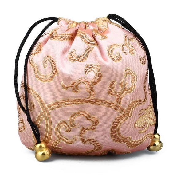 20pcs Chinese style Stain Brocade Jewelry Packing Pouches Drawstring Gift Bags Auspicious Cloud Pattern Misty Rose 11x11cm