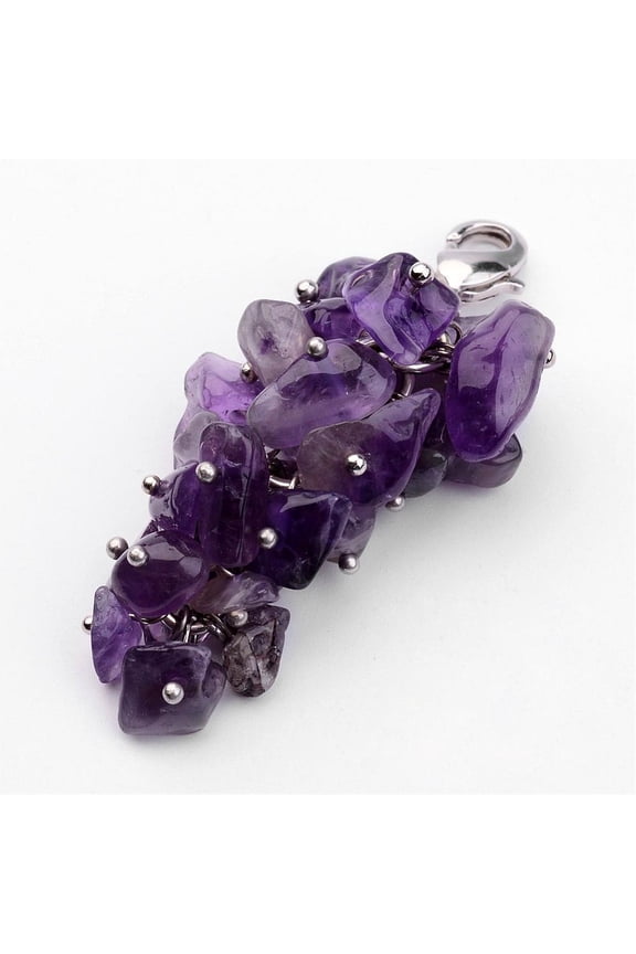 20pcs Chip Amethyst Decorations with Brass Lobster Claw Clasps Purple 53mm