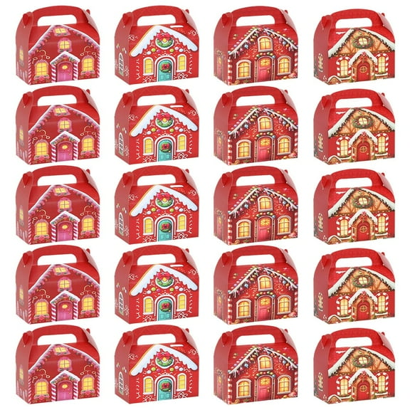 20pcs Christmas House Gift Box Kraft Paper Packaging Boxes Cake Candy Storage Boxes Xmas Party Favors Boxes