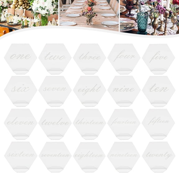20pcs Clear Acrylic Hexagon Place Cards, Wedding Table Numbers Display Cards with Stands, Seat Cards