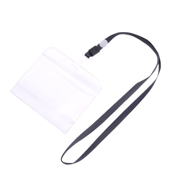 20pcs Clear PVC Waterproof Employee ID Holder Transparent Badge Holder with Rope (Black)