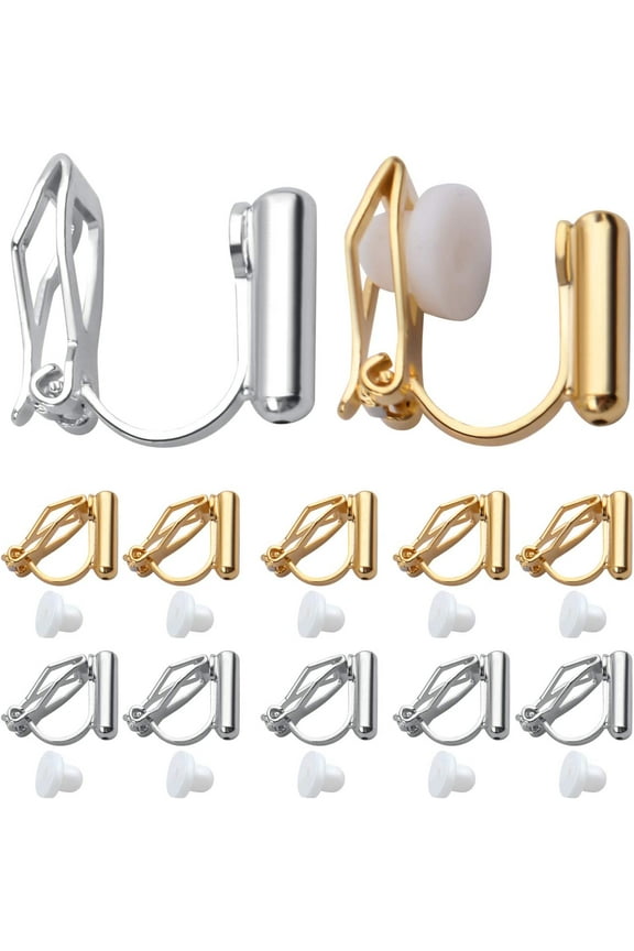 20pcs Clip On Earring Converter with Post and 20pcs Soft Earring Cushion for Non-Pierced Ears,Gold & Silver