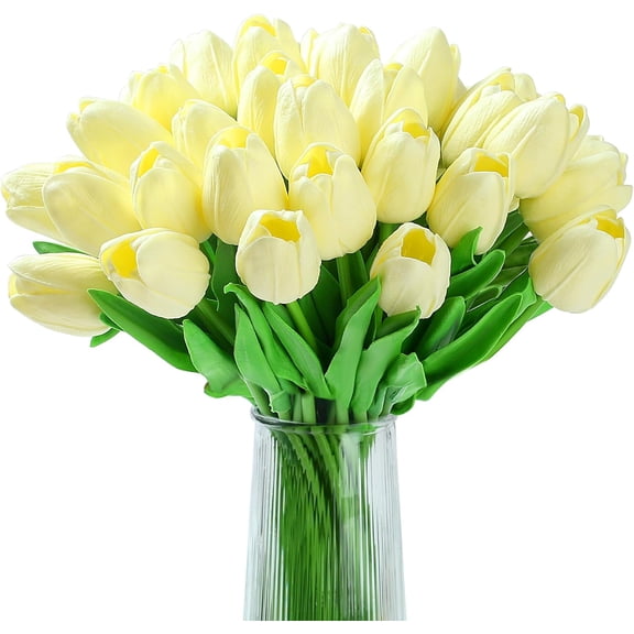 20pcs Color Artificial Tulips Flowers for Real Touch Tulips Fake Flowers for Smumer Wedding Bouquet Mother's Day Decor (Beige)