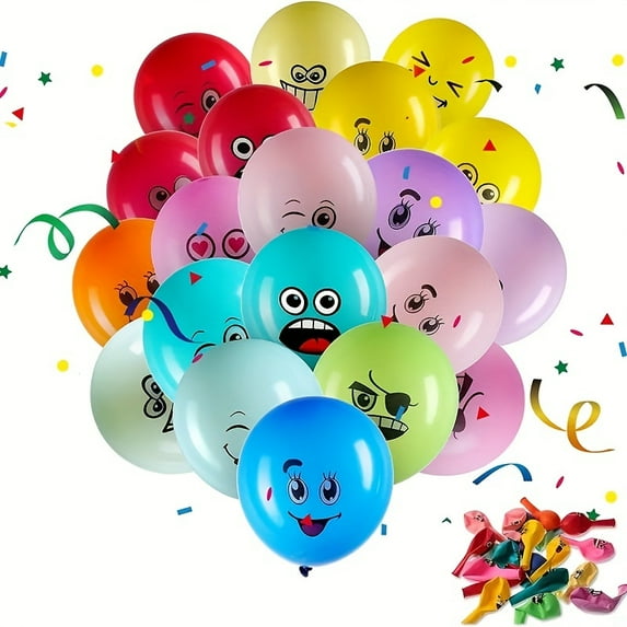20pcs Colorful Latex Happy Face Colorful Balloons, Kids' Party Balloons for Shower Wedding Decoration (Assorted Color) Halloween Christmas Gift, Easter Room Decor