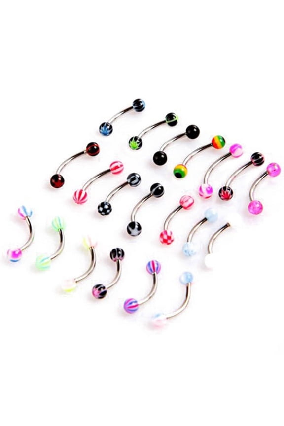 20pcs Colorful Stainless Steel Ball Barbell Curved Eyebrow Rings Bars Tragus Piercing