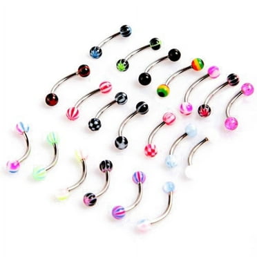 20pcs Colorful Stainless Steel Barbell Curved Eyebrow Rings Bars Tragus Piercing