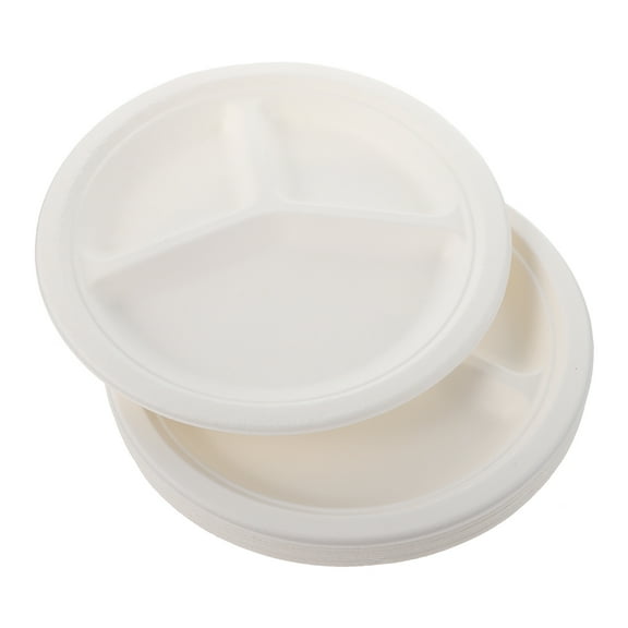 20pcs Compostable Paper Plates White Bagasse Plate 3 Compartment Plates for Dessert Salad Party Favors- Friendly 10 Inch