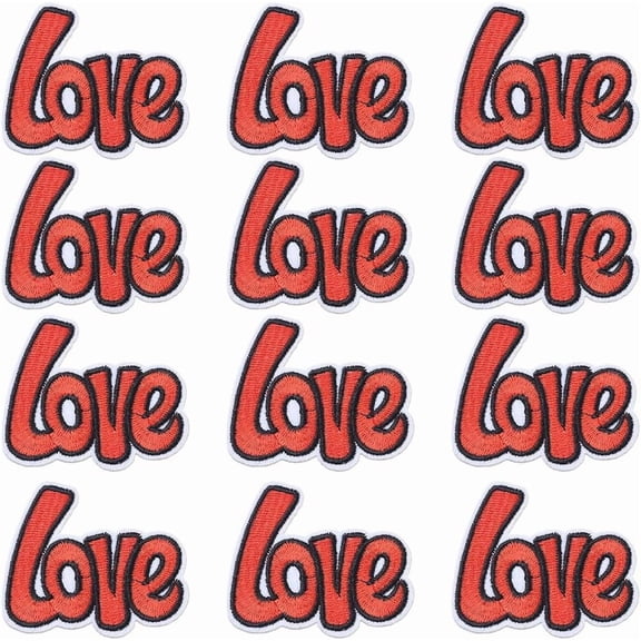 20pcs Computerized Embroidery Cloth Iron on/Sew on Patches Costume Accessories Appliques Word Love Red 50x59x2mm