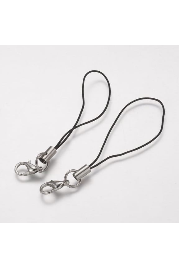 20pcs Cord Loop with Alloy Lobster Claw Clasps Iron Ring and Nylon Cord Platinum 70x0.8mm