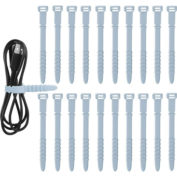 20pcs Cord Organizers, 4.5 Inch Reusable Wire Ties Cord Organizer Straps Elastic Silicone Cord Organizer Cable Straps for Cords Phone Charging Cable Wire Labels Headphones (Light Blue)