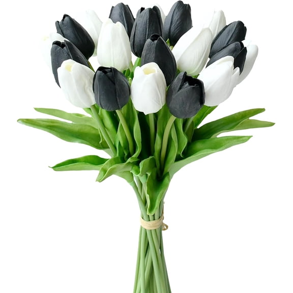 20pcs Cream Artificial Tulip Silk Fake Flowers 13.5" for New Year Spring Mother's Day Easter Gifts in Bulk Home Kitchen Wedding Decorations