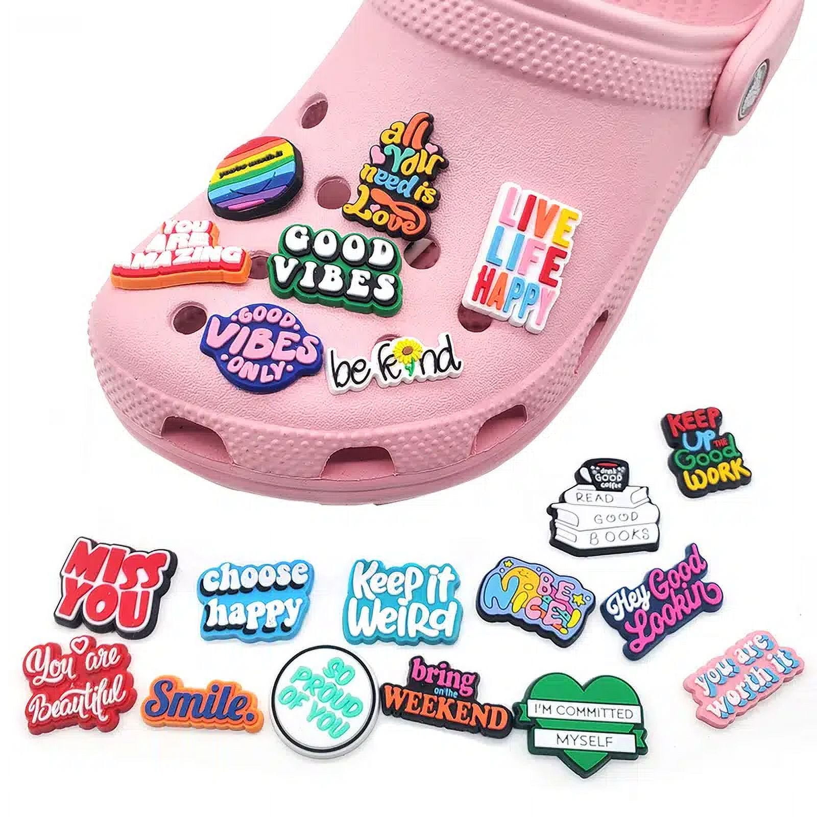 Wholesale 1pcs PVC Shoe Accessories for Crocs Charms Pink Letter Badge  Women Sandals Buckle Kids Pins Men Decoration Jeans