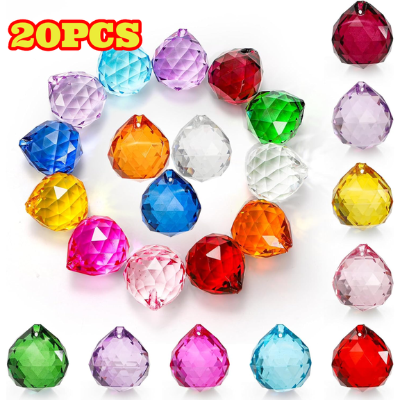 20pcs Crystal Ball Prisms, Sun Catcher Pendants Rainbow Maker, Hanging Crystal Prisms for Windows Decor, Feng Shui