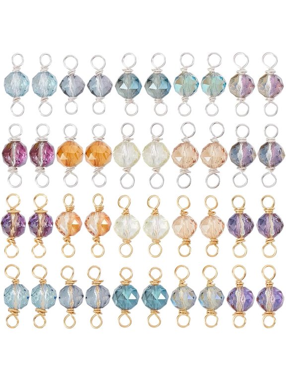 20pcs Crystal Faceted Glass Connector Charms 10 Colors Glass Links Pendants 20mm Links Charms with Double Loops for Jewelry Making DIY Necklace Bracelet Earring