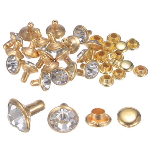 20pcs Crystal Rivets 8mm Rhinestone Rivets Rapid Stud Rivets for Clothing Leather Crafting, White Clear