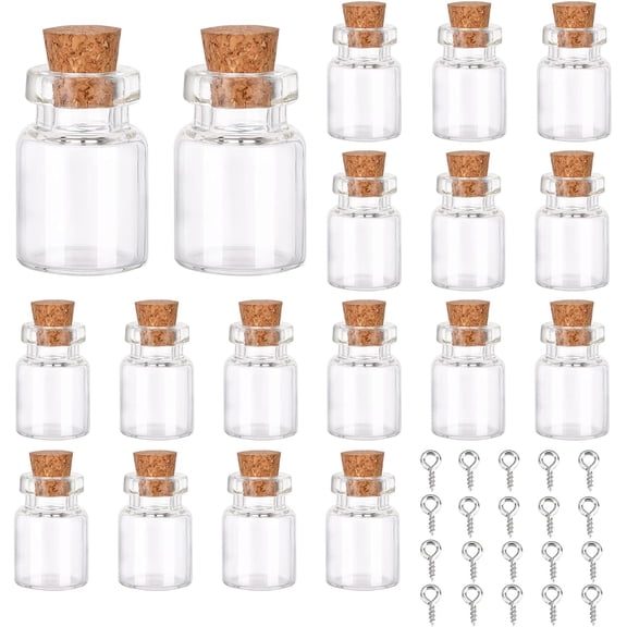 20pcs Cube Shape Tiny Bottle Charms Clear Glass Mini Wish Bottles Small Potion Bottles with Cork Stopper & 20pcs Eye Pin Peg Bails for Home Party Decor Crafts DIY Jewellery Making Clear