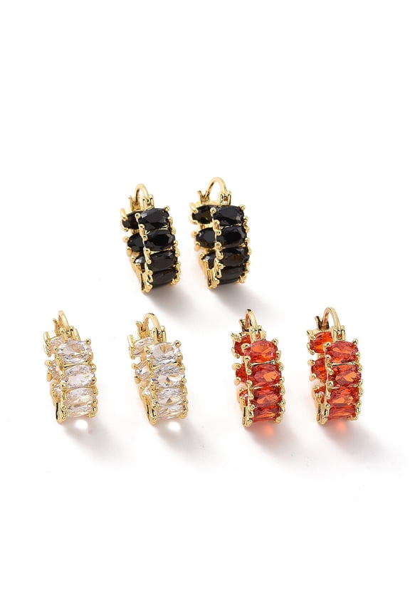 20pcs Cubic Zirconia Oval Hoop Earrings golden Brass Jewelry for Women Mixed color 20.5x6.5x18mm Pin: 0.6x0.7~1.3mm