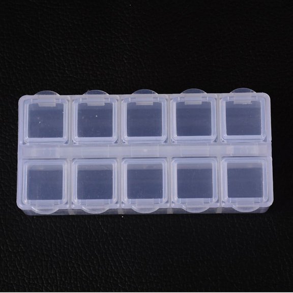 20pcs Cuboid Plastic Bead Containers Flip Top Bead Storage 10 Compartments White 8.8x4.4x2.05cm White