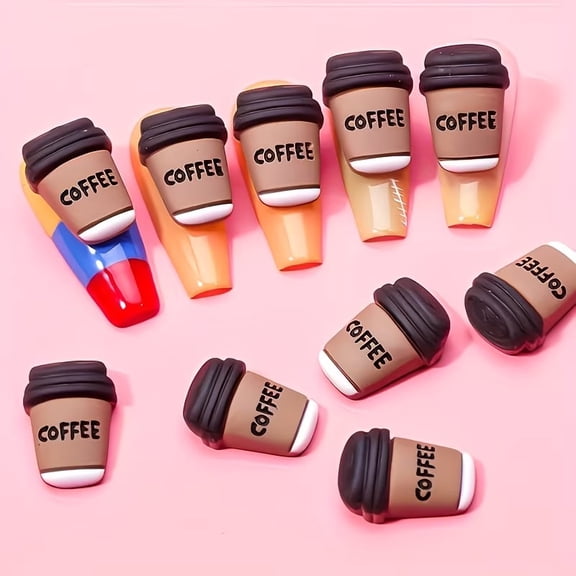 20pcs Cute Cartoon Coffee Cup Nail Charms - 3D Resin Flat Back Nail Art Accessories for DIY Nail Designs