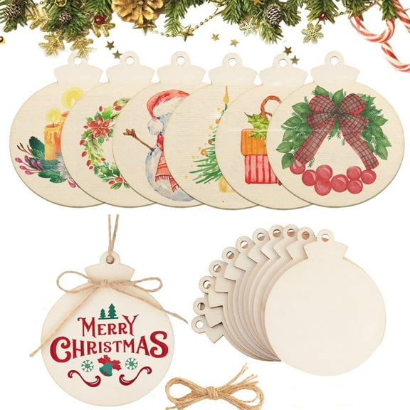 20pcs DIY Christmas Wooden Tags Ornaments, Unfinished Natural Wood Slices Predrilled with Hole Wooden Circles for Crafts Christmas Ornaments Decorations