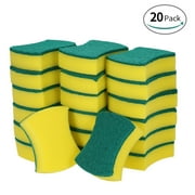 Esonmus 20pcs Multi-purpose Double-faced Sponge Scouring Pads Dish Washing Scrub Sponge Stains Removing Cleaning Scrubber Brush for Kitchen Garage Bathroom