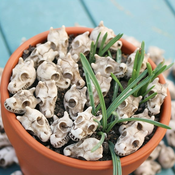 20pcs Dragon Head Skull Bonsai Decorative Statues, Cool Garden Decoration, Outdoor Fairy Tale World Landscape Decorative Statues, Garden Paving, Fish Tank Decorative Paving Statues, Halloween Gifts