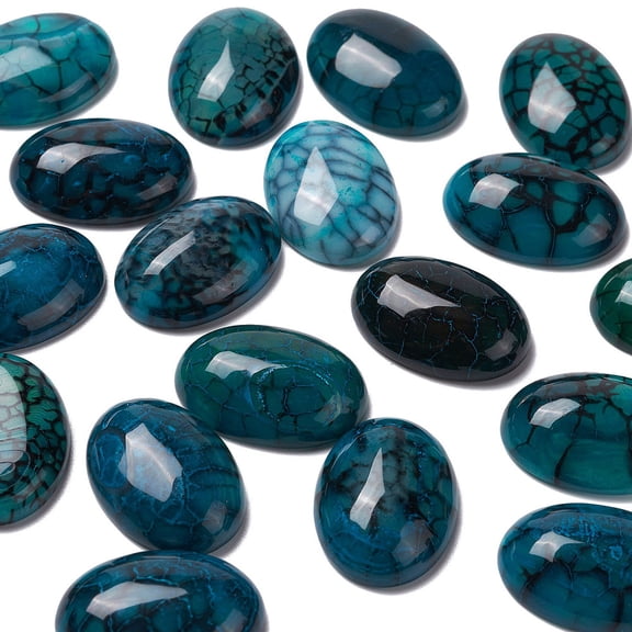 20pcs Dragon Veins Cabochons Flat Back Oval Dyed Marine Blue 25x18x6.5mm