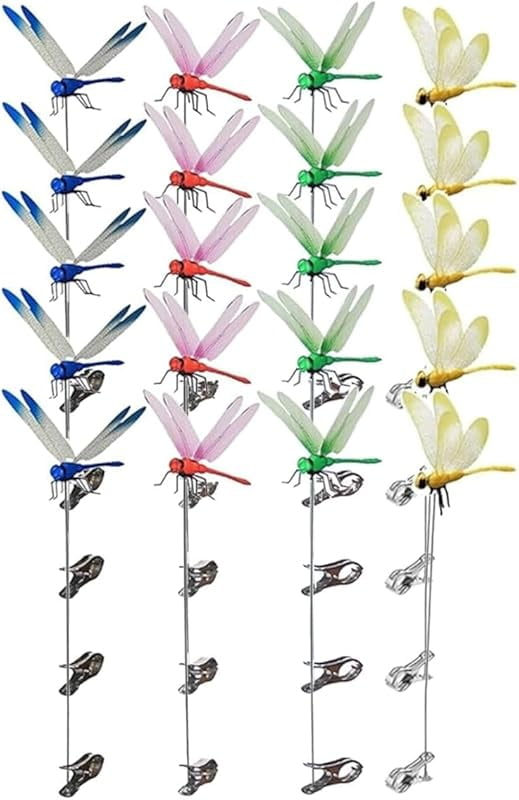 20pcs Dragonfly Clip Bug Repellent, Clip on Dragon Fly, Outdoor Fake Dragonfly Rod Clip for Hat, 3D Artificial Realistic Garden Stakes Decor to Keep Flies Away for Indoor Patio (20Pcs)