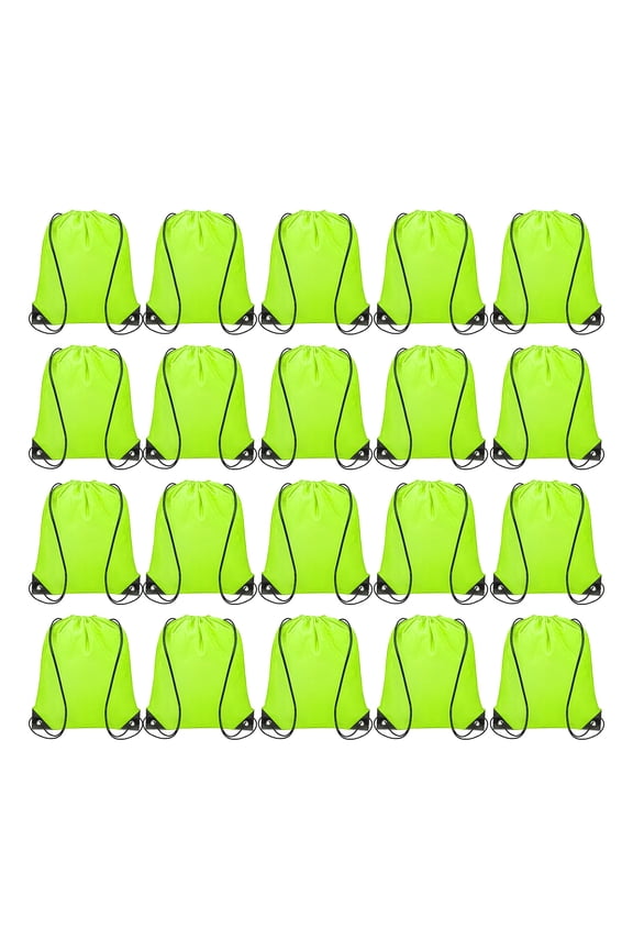 20pcs Drawstring Backpack Polyester Gym Draw String Bag Cinch Sack, Gloss Green