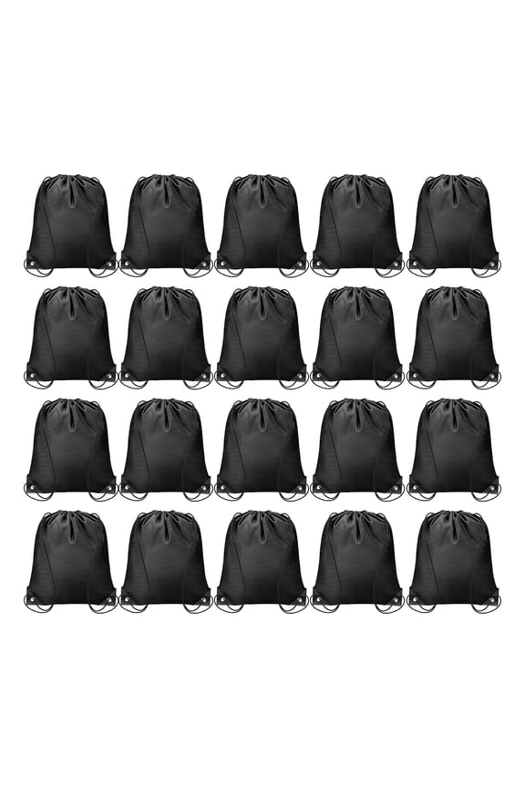 20pcs Drawstring Backpack Polyester Sport Draw String Bag Cinch Sack, Black