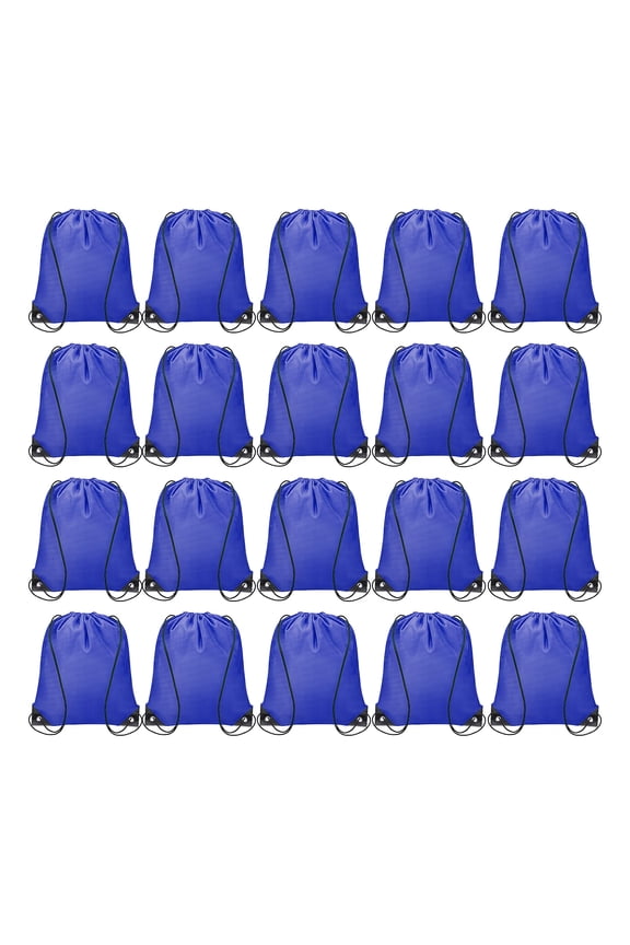 20pcs Drawstring Backpack Polyester Sport Draw String Bag Cinch Sack, Blue