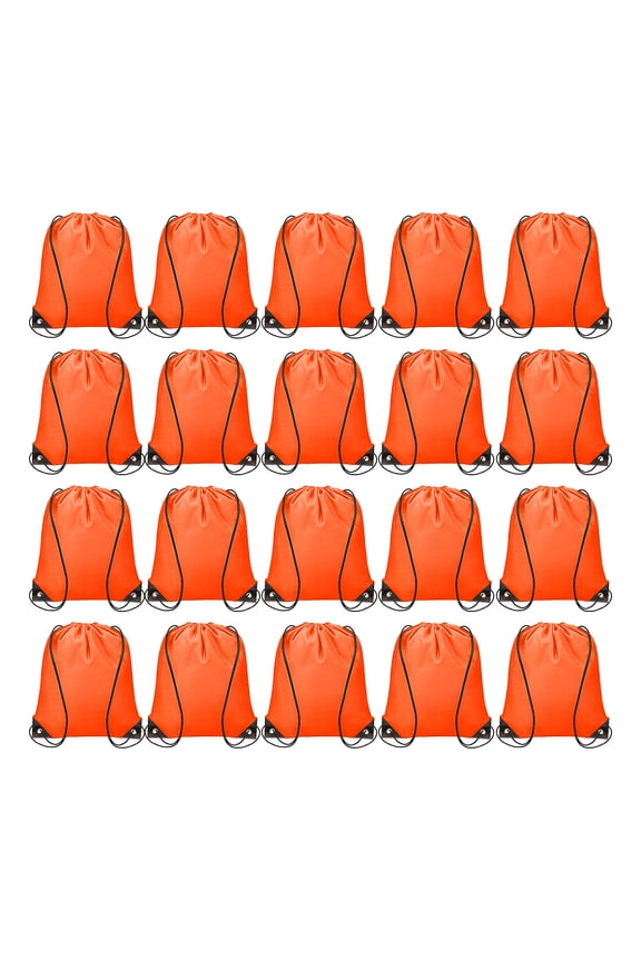20pcs Drawstring Backpack Polyester Sport Draw String Bag Cinch Sack, Orange