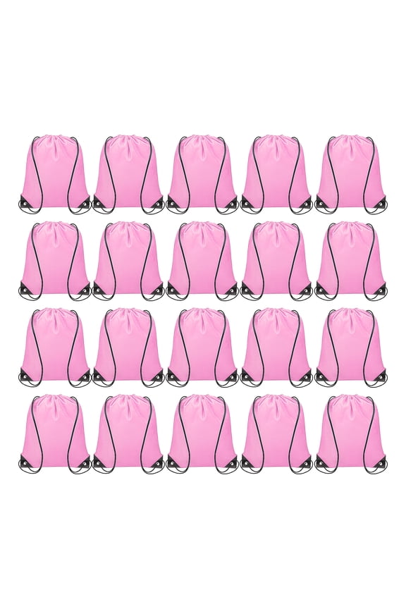 20pcs Drawstring Backpack Polyester Sport Draw String Bag Cinch Sack, Pink