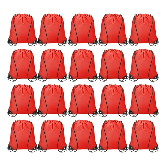 20pcs Drawstring Backpack Polyester Sport Draw String Bag Cinch Sack, Red