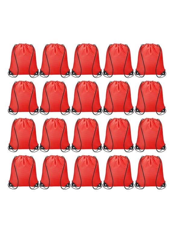 20pcs Drawstring Backpack Polyester Sport Draw String Bag Cinch Sack, Red