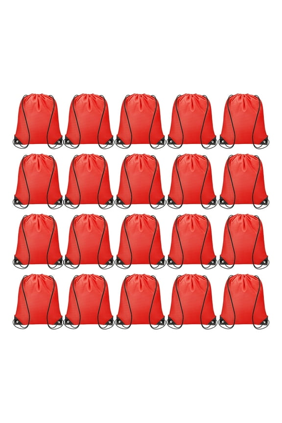 20pcs Drawstring Backpack Polyester Sport Draw String Bag Cinch Sack, Red