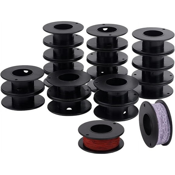 20pcs Empty Spools 2.1x0.7 inch Plastic Thread Spools Ribbon Spools Black Craft Spools Wire Spool Weaving Bobbins